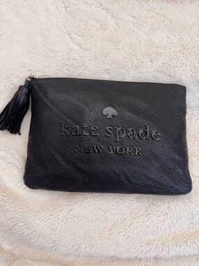 Kate Spade Black Pebbled Leather Newbury Lane Cammie Tassel Crossbody Clutch Bag